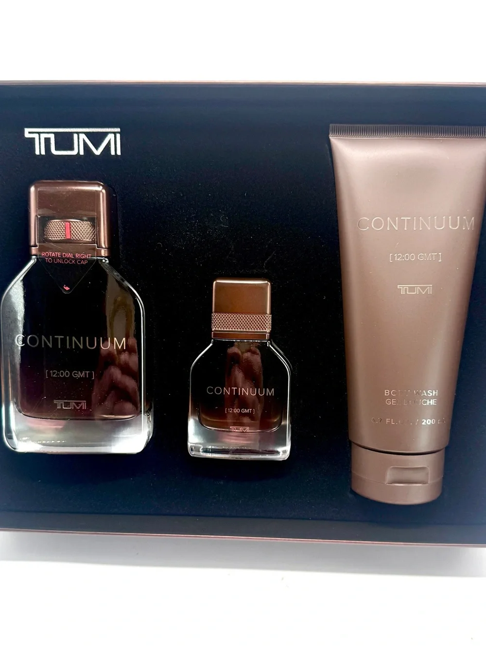 NEW TUMI Continuum 12:00 GMT for Men Spray Cologne 3Pc Travel Set.